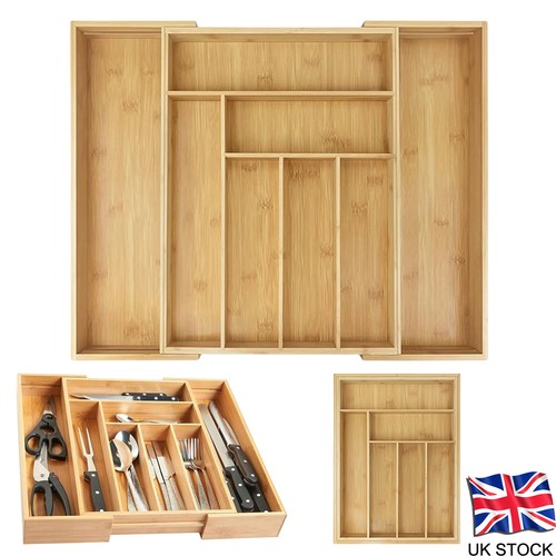 Extendable bamboo cutlery tray - bamboo,