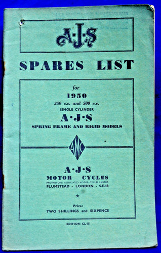 Original 1950 ajs spares list - 1950,