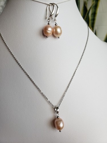 Pink freshwater pearl set 18k - freshwater,