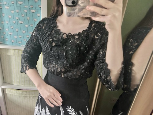 Black floral lace beaded top