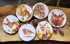 Woodland animals set log slice