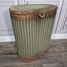 Retro Vintage LLoyd Loom Kidney Linen Woven Fibre Bedroom Laundry Basket Storage