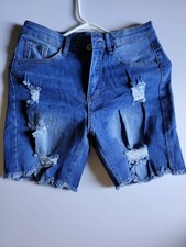 Women's Stretchy Denim Shorts Distressed Jeans Hot Pants Skinny Ripped Size S 