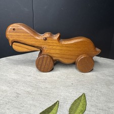 Wooden push hippo - push, toy
