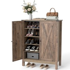 COSTWAY Shoe Cabinet 6-Tier Farmhouse Shoe Storage Organizer with Doors-Old Oak