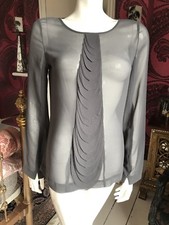 Blouse Grey Chiffon Waterfall Front - Size S UK 10 SNOB