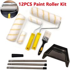 12PCS Paint Roller Kit Home Wall Ceiling Handle Decorating Tool Runner Brush UK