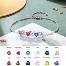 Personalized Infinity Love Heart Birthstone Bracelet Custom Names Adjustable