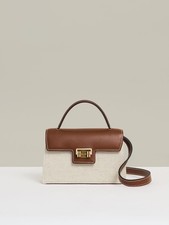 REISS KINSLEY LINEN CANVAS TOP HANDLE BAG IN NEUTRAL 