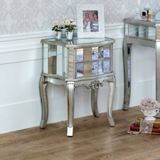Mirrored bedside cabinet lamp table bedroom furniture venetian silver hotel