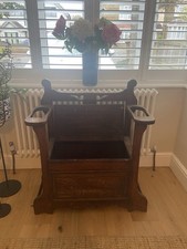 Antique Vintage Carved Oak Monks Bench Settle, Storage Chest, Table, Hall Seat