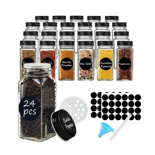 24pcs spice jars square glass - square,