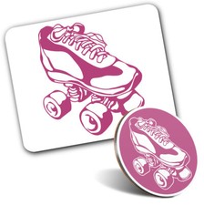 1 Mouse Mat & 1 Round Coaster Roller Skates Boots Retro 80's Disco #56112