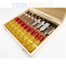 8pc Bevel Edge Wood Chisels Set Woodworking Carving Lathe Tools + Wooden Case