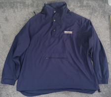 Lee Mens Large Poncho Pull Over Authentic Apparel Navy Blue Hood - with sponsor