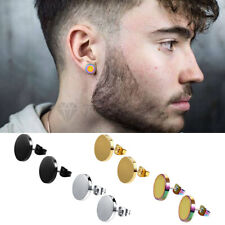 12MM Large Circle Disk Ear Piercings Silver Black Stainless Steel Stud Earrings