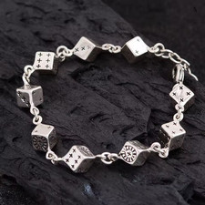 Cross Chrome Trendy Dice Cube Retro Silver Unisex Bracelet Jewelry Men & Women