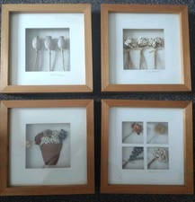 4 x Dried flower arrangements in deep box wooden frames 25cm square