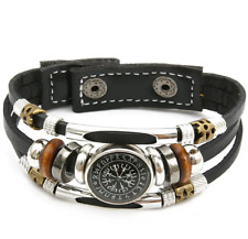 Vegvisir Viking Symbol Leather Bracelet - Runic Design for Norse Fans
