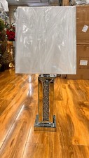Mirrored and crushed diamond table lamp with grey shade, glitz table lamp