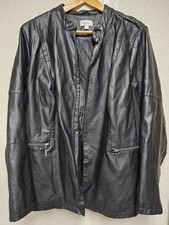 Avenue Black Faux Leather Ladies Jacket Zippers Pockets Motorcycle Style 22/24
