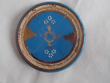 ANTIQUE TEAPOT STAND IN BROWN WITH BLUE/GOLD PATTERN