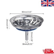 Premium Stainless Steel Replacement Kitchen Sink Strainer Waste Drain Plug 80mm