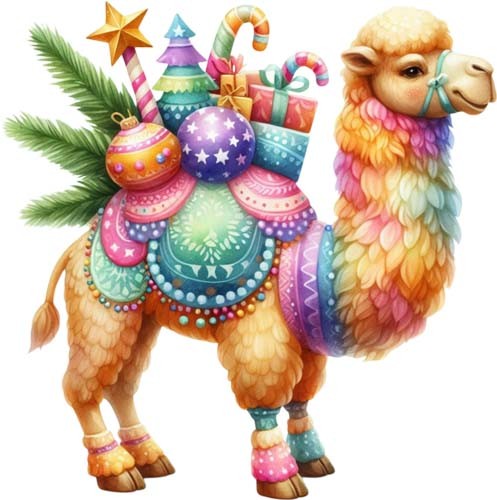 Colourful christmas camel wall - colourful,