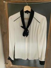 Jaeger Pure Silk Pussy Bow Button Blouse UK 10 White/ivory