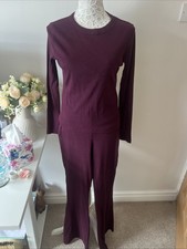 River Island Replaced Size 12 / 14 Burgundy Lounge Suit Bootcut Flared Ribbed