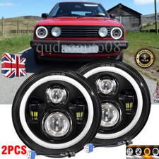 Pair 7" Round Halo Angel Eyes LED Headlights Hi/Low Beam Fit VW Golf Mk2 83-92