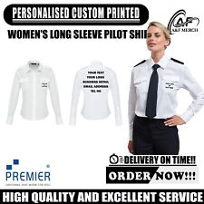 Personalised Custom Premier Women's Long Sleeve Pilot Shirt Work Uniform PR310