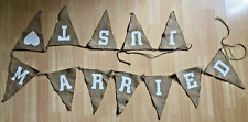 Length of hessian-style/fabric bunting, 'JUST MARRIED' with a heart, prob vintag
