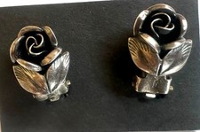 Vintage Teka Original silver rose Clip-On Earrings