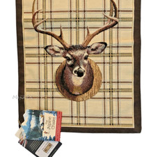 Hines of Oxford Stag Tapestry Table Runner Dresser Scarf Plaid Tartan Cabin Camp
