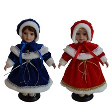 Porcelain Doll in Dress Beautiful Old Fashioned Miniature Standing Figure