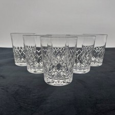 Tudor Crystal Tumbler Old Fashioned Glass x6 Whiskey Criss Cross Signed 10cm