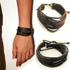 Mens Boys Handmade Leather Braided Surfer Wristband Bracelet Bangle Wrap