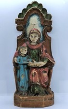 Antique Saint Anne and Virgin Mary Wooden Statue, 18th Century