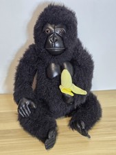 Ape Gorilla Black Plush Stuffed Monkey Holding Banana Kellytoy USA Vintage 17"