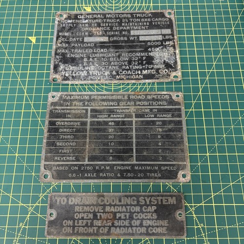 Data plates from wwii gmc - plates,