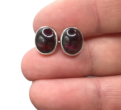 Garnet oval stud earrings