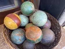 Vintage Set Of Painted Croquet Balls Indoor Lawn Bowls Quirky Display Toys