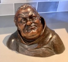 Antique French Carved Wood / Oak Bust of a Monk / Friar signed M Malon