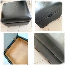 Large Quality Real Leather Storage Footrest/Stool/Pouffee Teak Wood Lined & Legs