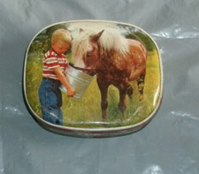SHARPS TOFFEE TIN WITH CHILD FEEDING A PONY                     (lf)