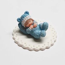 Baby Cake Topper Sleeping Boy Cute Blue Decoration Resin Baby Shower On Back