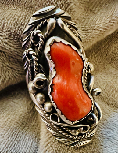 Navajo coral silver ring - navajo,