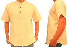 Linen Flax Cotton Grandad Kurta Shirt, Men's Short Sleeve Collarless