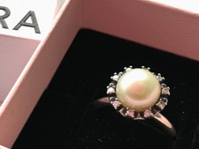 Genuine PANDORA Silver Everlasting Grace Pearl Ring Size 56 - 190916P BOXED